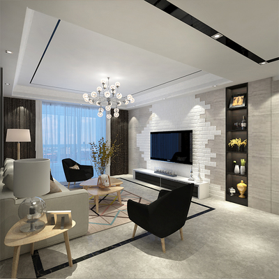 后現(xiàn)代簡約家裝修裝潢效果圖室內(nèi)設(shè)計師客廳臥室背景墻黑白灰家居