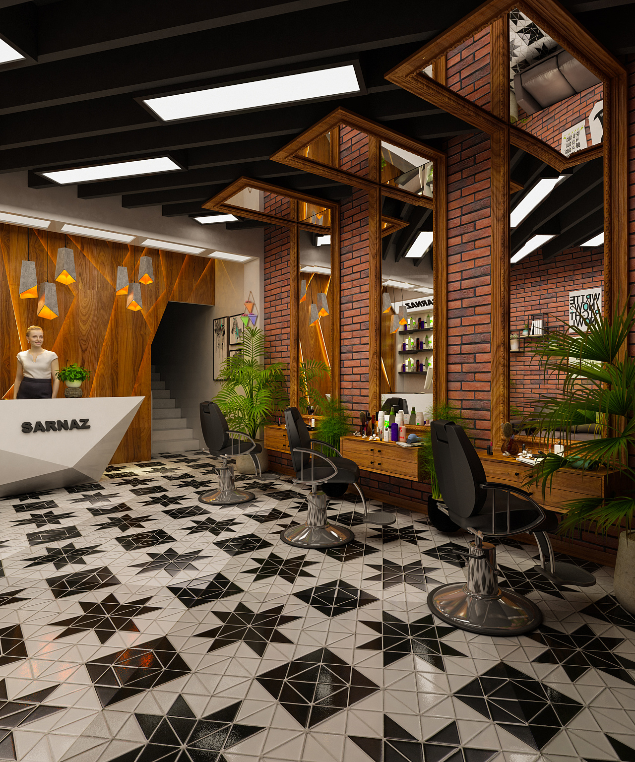 理發(fā)店效果圖 發(fā)廊裝修設計 理發(fā)店室內(nèi)設計 室內(nèi)裝修 美容店