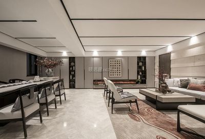 新中式風(fēng)格新房別墅客廳餐廳裝潢設(shè)計